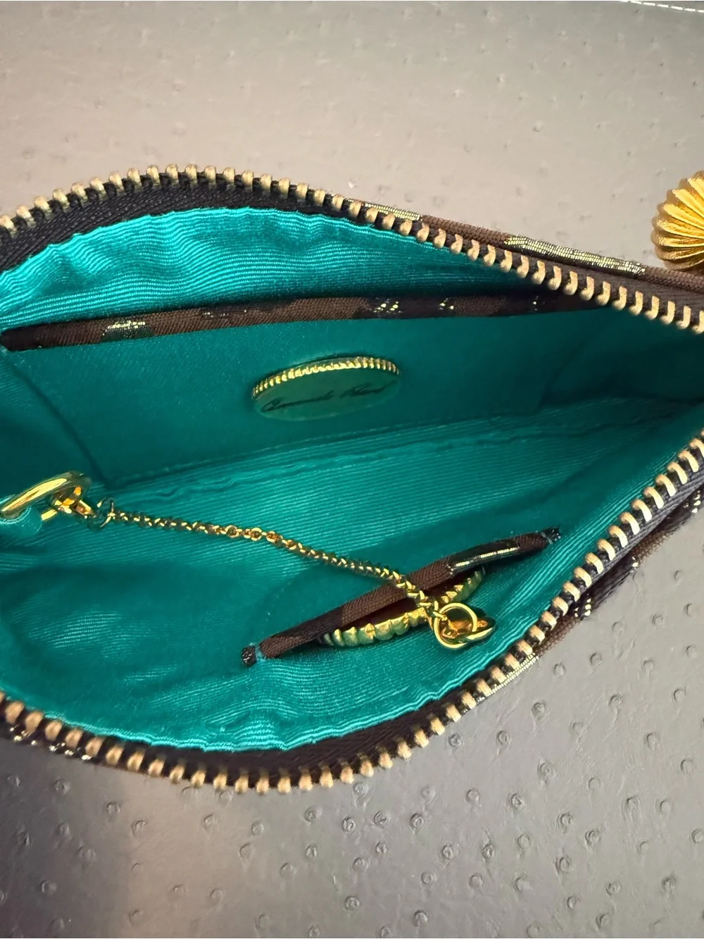 Amanda Pearl Gold & Black Leopard Print Zip Clutch with Matching Mirror